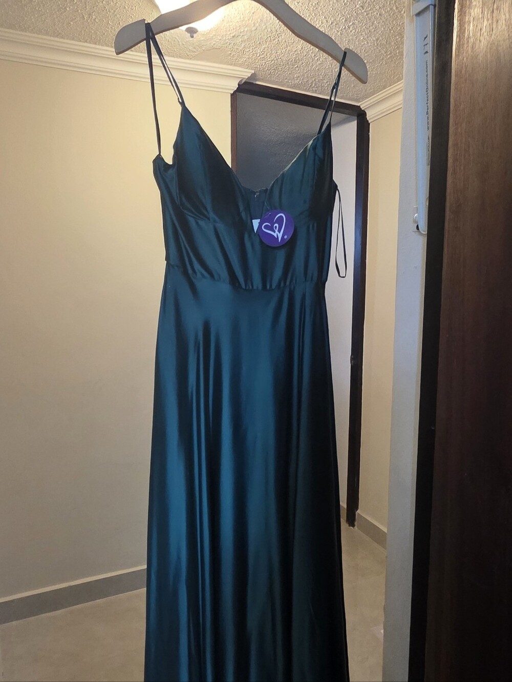 Emerald Satin Slip Dress with Spaghetti Straps